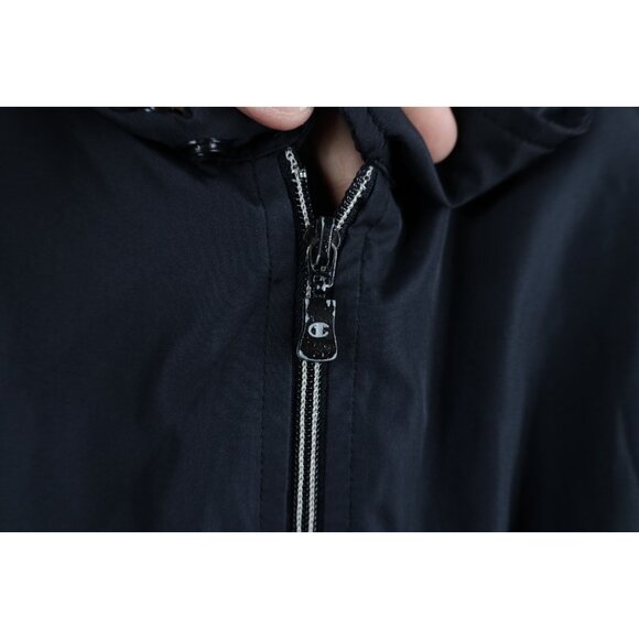 Vintage 90s Champion Mens Medium Spell Out Lined Windbreaker Bomber Jacket Black - Picture 12 of 16